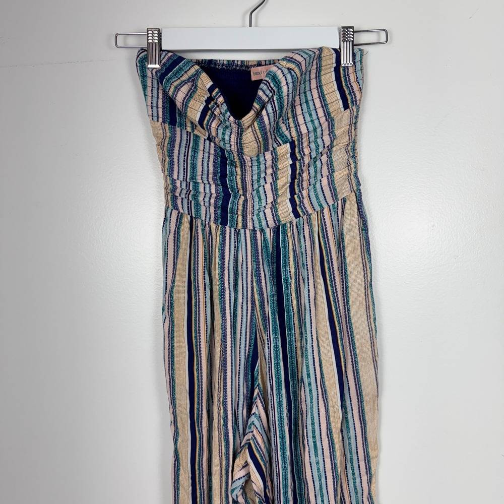 Band of Gypsies Strapless Jumpsuit Women XS Blue Striped Boho Summer Festival